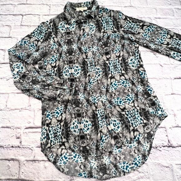 Two by Vince Camuto‎ Women Blouse Small Animal Print Button Front Long Sleeve - Picture 1 of 7